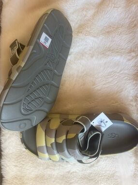 UGG Camo Puffer Slide Sandals in Olive & Beige